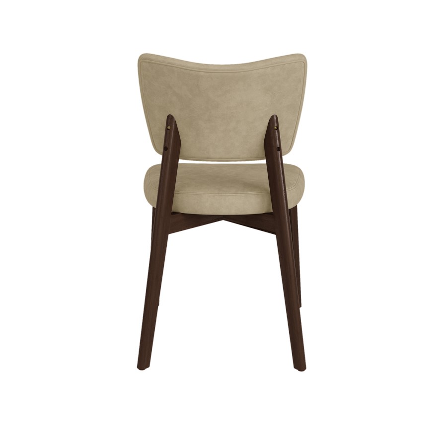Set of 2 Beige Faux Leather Dining Chairs with Walnut Legs - Greta