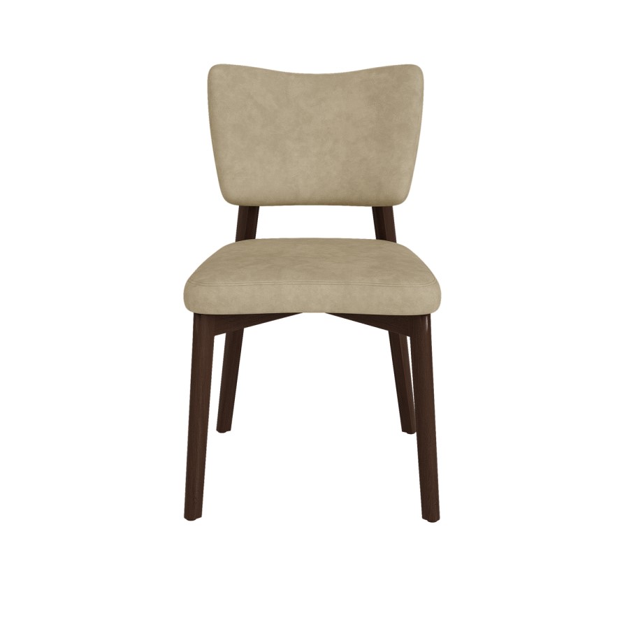 Set of 2 Beige Faux Leather Dining Chairs with Walnut Legs - Greta