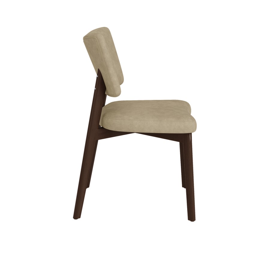 Set of 2 Beige Faux Leather Dining Chairs with Walnut Legs - Greta