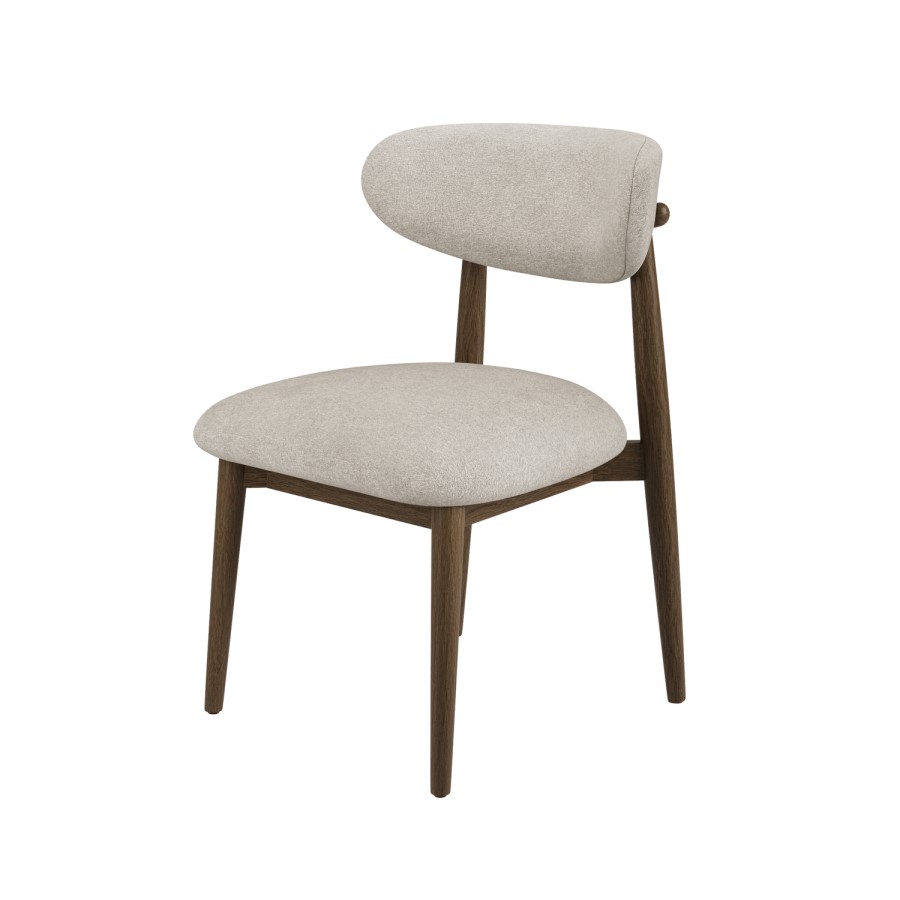 Set of 4 Walnut and Beige Upholstered Curved Dining Chairs with Solid Wood Open Back - Kori