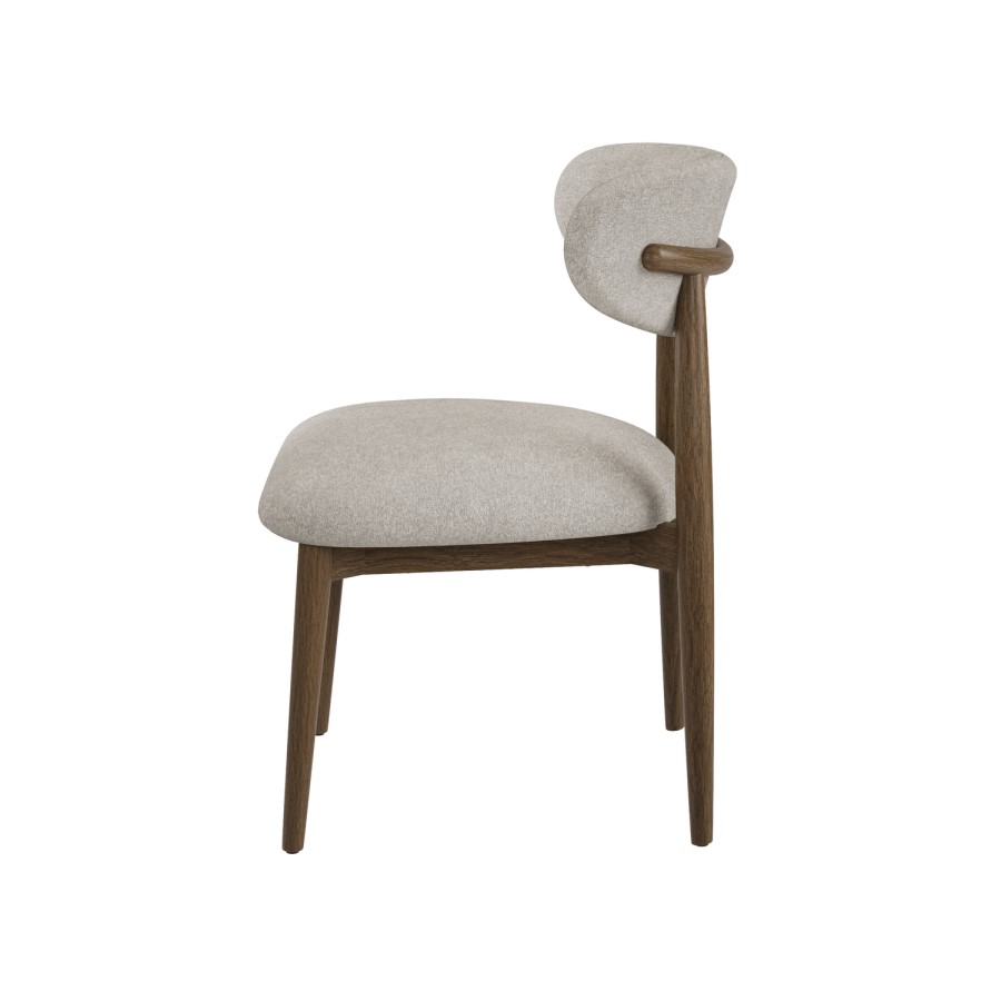 Set of 4 Walnut and Beige Upholstered Curved Dining Chairs with Solid Wood Open Back - Kori