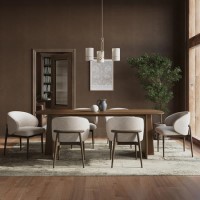 Walnut Dining Table Set with 6 Beige Upholstered Curved Dining Chairs - Seats 6 - Noor