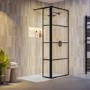 900mm Black Grid Shower Screen for Wet Room & Walk In Shower with 300mm Hinged Panel - Nova