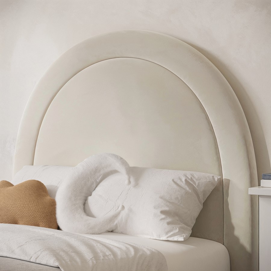 Cream Velvet Single Side-Lift Ottoman Bed with Curved Headboard - Nora