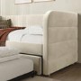 Velvet Single Day Bed with Pull Out Trundle in Beige - Newton