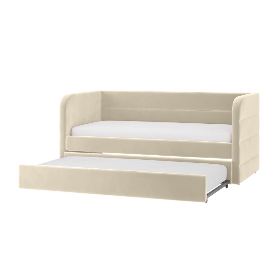 Velvet Single Day Bed with Pull Out Trundle in Beige - Newton