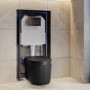 Matt Black Fluted Wall Hung Rimless Toilet with Soft Close Seat, Chrome Mechanical Flush Plate, 1168mm Frame & Cistern – Oregon