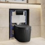 Matt Black Fluted Wall Hung Rimless Toilet with Soft Close Seat, Matt Black Pneumatic Flush Plate, 820mm Frame & Cistern – Oregon