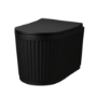 Matt Black Fluted Wall Hung Rimless Toilet with Soft Close Seat, Brushed Brass Pneumatic Flush Plate, 820mm Frame & Cistern – Oregon