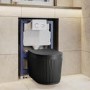 Matt Black Fluted Wall Hung Rimless Toilet with Soft Close Seat, White Glass Sensor Flush Plate, 820mm Frame & Cistern – Oregon