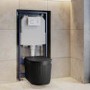 Matt Black Fluted Wall Hung Rimless Toilet with Soft Close Seat, White Glass Sensor Flush Plate, 1168mm Frame & Cistern – Oregon