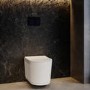 Fluted Wall Hung Rimless Toilet with Soft Close Seat, Black Glass Sensor Flush Plate, 1168mm Frame & Cistern – Oregon