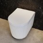 Fluted Wall Hung Rimless Toilet with Soft Close Seat, Black Glass Sensor Flush Plate, 1168mm Frame & Cistern – Oregon