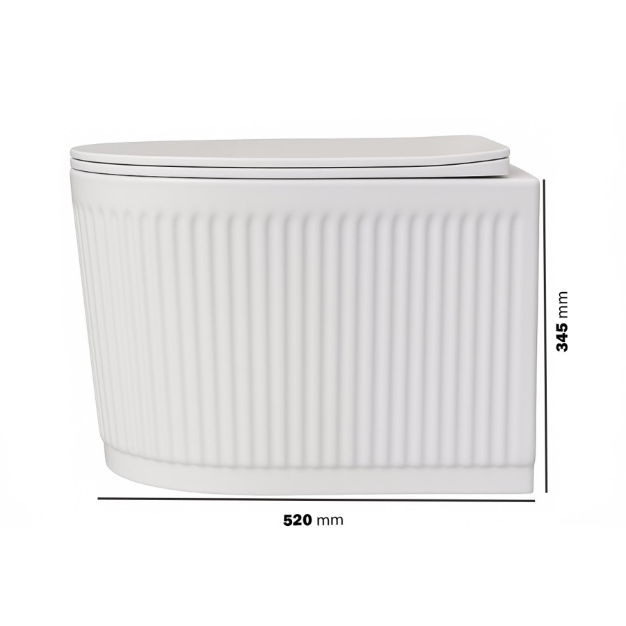 Fluted Wall Hung Rimless Toilet with Soft Close Seat, Brushed Bronze Pneumatic Flush Plate, 1168mm Frame & Cistern – Oregon