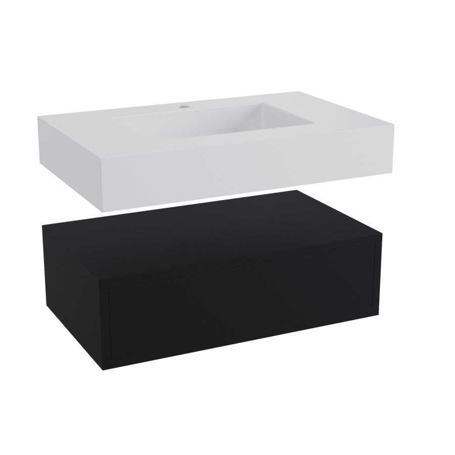 600mm Black Wall Hung Vanity Unit with Basin - Oslo