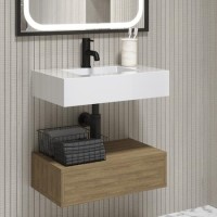 600mm Wood Effect Wall Hung Vanity Unit with Basin - Oslo