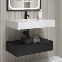 800mm Black Wall Hung Vanity Unit with Basin - Oslo