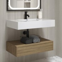 800mm Wood Effect Wall Hung Vanity Unit with Basin - Oslo
