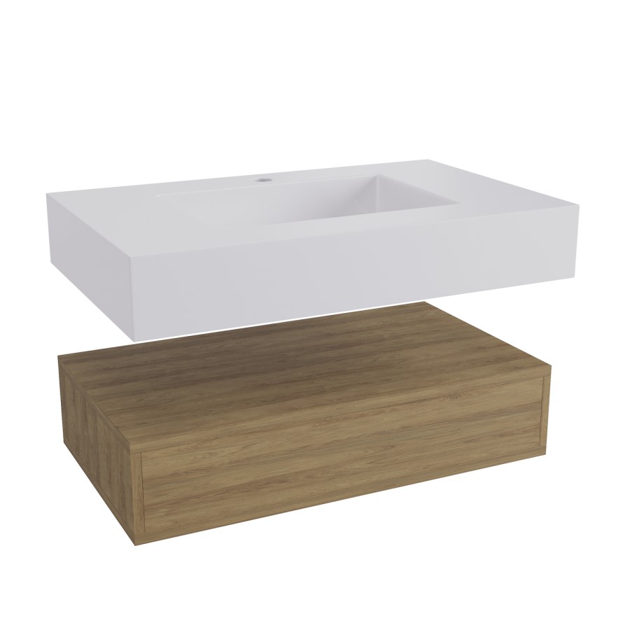 800mm Wood Effect Wall Hung Vanity Unit with Basin - Oslo