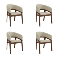 Set of 4 Walnut and Beige Upholstered Curved Dining Chairs - Owen