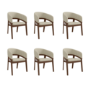 Set of 6 Walnut and Beige Upholstered Curved Dining Chairs - Owen