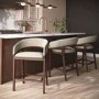 Set of 3 Walnut & Beige Upholstered Curved Kitchen Stools with Backs - Owen