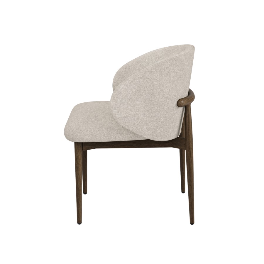 Set of 4 Walnut and Beige Upholstered Curved Dining Chairs with Solid Wood Exposed Back - Kori