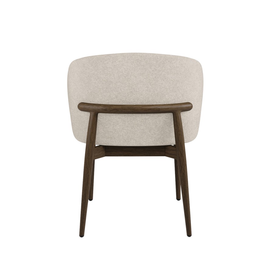 Set of 4 Walnut and Beige Upholstered Curved Dining Chairs with Solid Wood Exposed Back - Kori