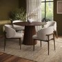 Round Walnut Dining Table Set with 4 Beige Upholstered Curved Dining Chairs - Seats 4 - Owen