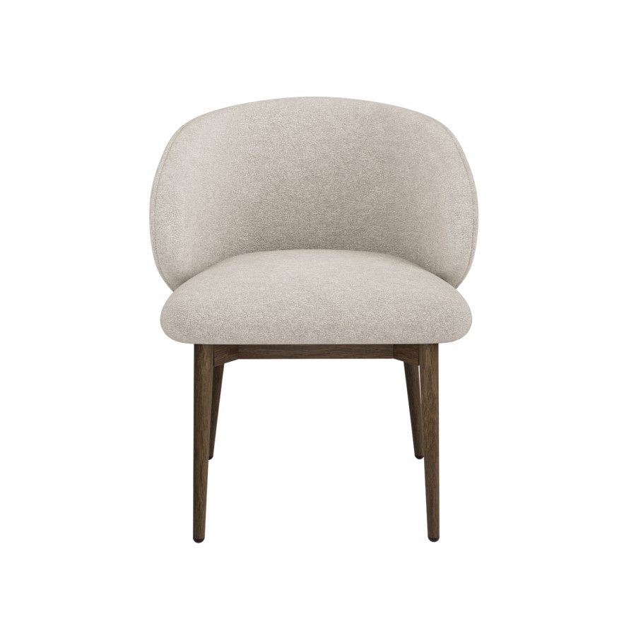 Set of 4 Walnut and Beige Upholstered Curved Dining Chairs with Solid Wood Exposed Back - Kori