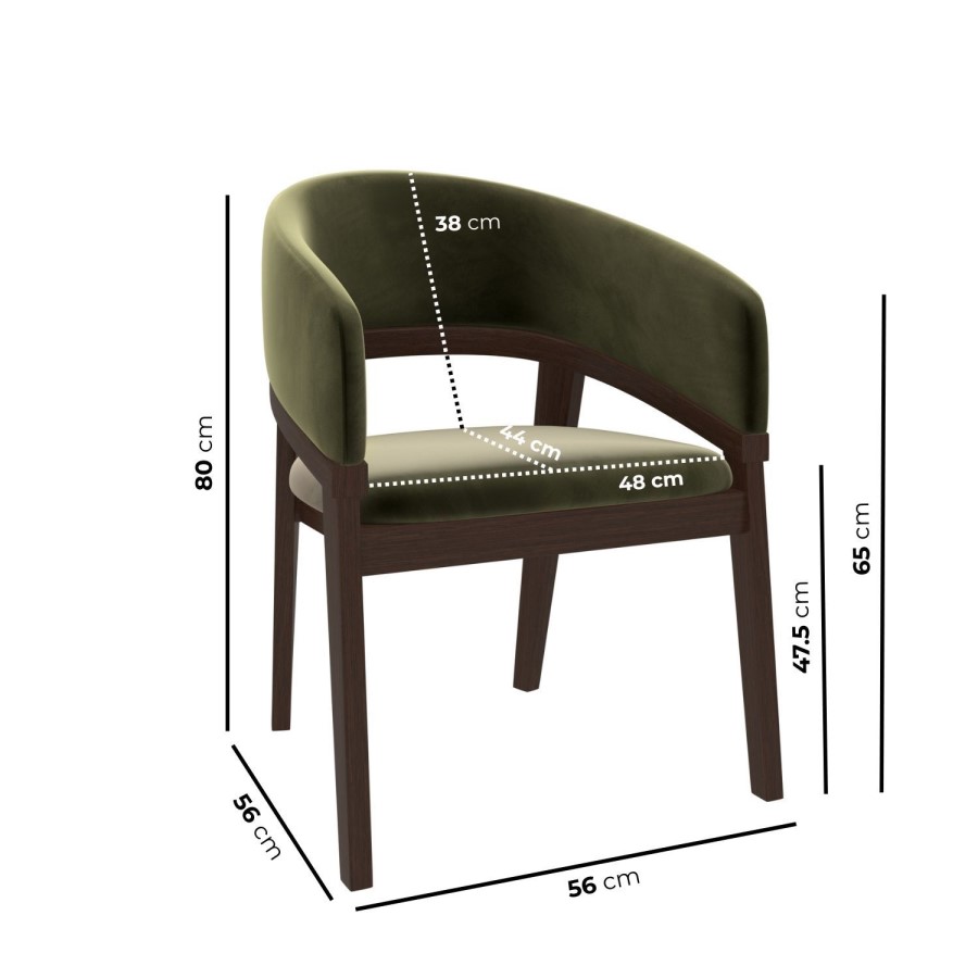 Round Walnut Dining Table Set with 4 Olive Green Velvet Chairs - Seats 4 - Leona