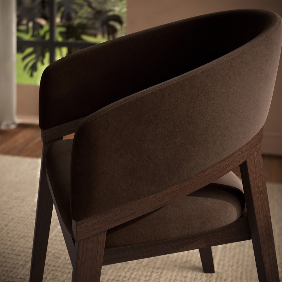 Set of 2 Walnut & Brown Velvet Curved Dining Chairs - Owen