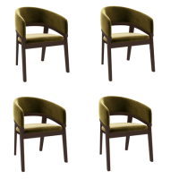 Set of 4 Walnut & Olive Green Velvet Curved Dining Chairs - Owen