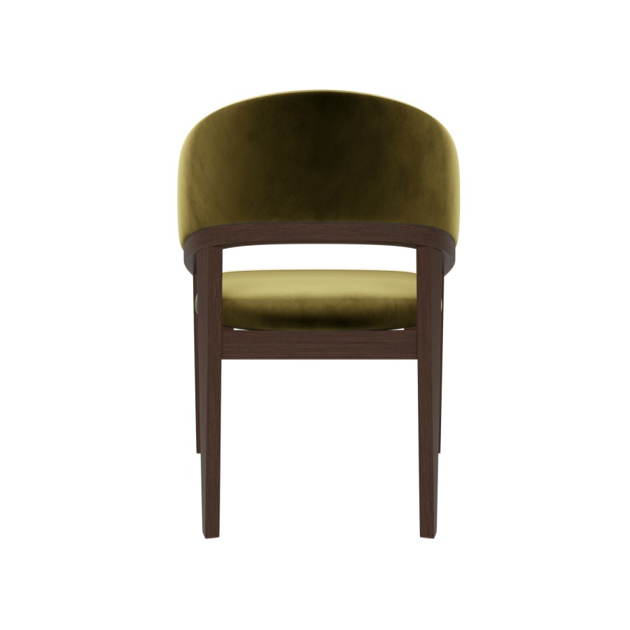 Set of 4 Walnut & Olive Green Velvet Curved Dining Chairs - Owen