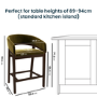Set of 2 Walnut & Olive Green Velvet Curved Kitchen Stools with Backs - Owen