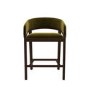 Set of 2 Walnut & Olive Green Velvet Curved Kitchen Stools with Backs - Owen