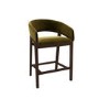 Set of 2 Walnut & Olive Green Velvet Curved Kitchen Stools with Backs - Owen