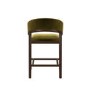Set of 2 Walnut & Olive Green Velvet Curved Kitchen Stools with Backs - Owen