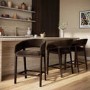 Set of 3 Walnut & Chocolate Brown Velvet Curved Kitchen Stools with Back - Owen