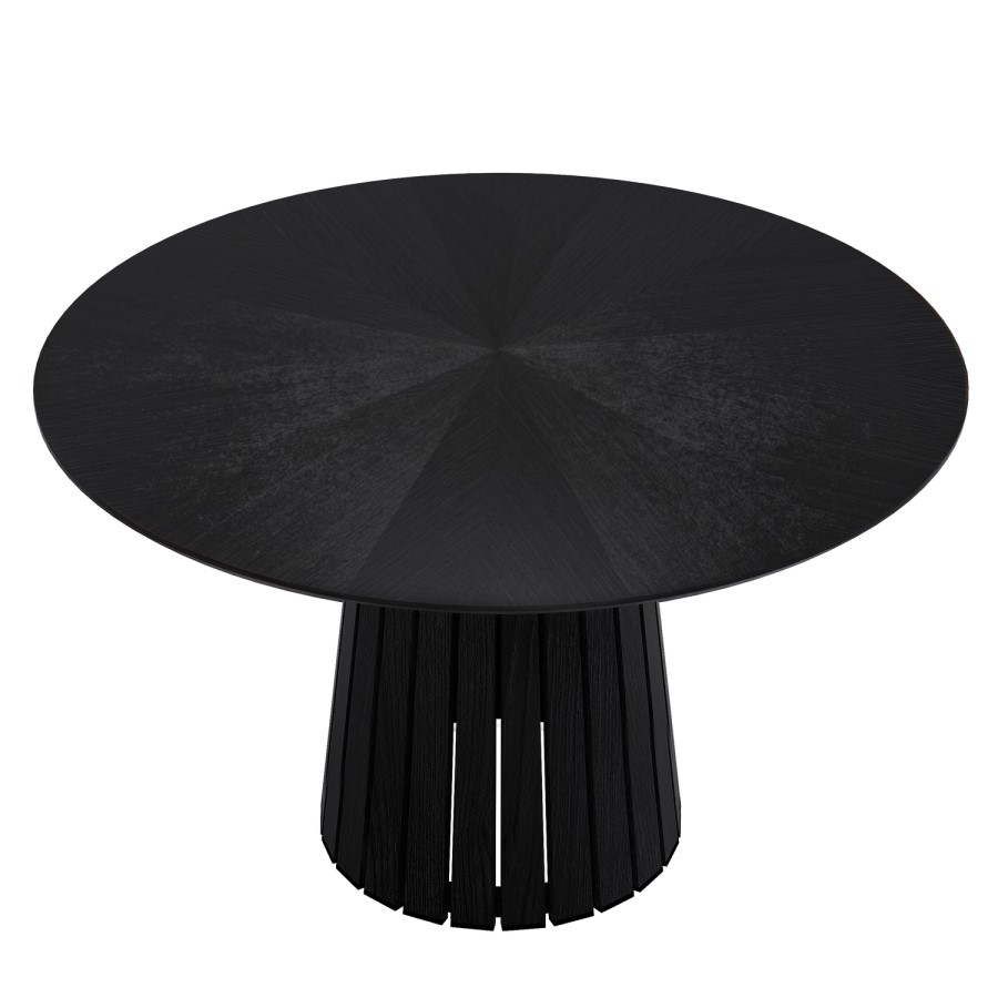 Round Black Dining Table Set with 4 Beige Upholstered Curved Back Dining Chairs - Seats 4 - Owen