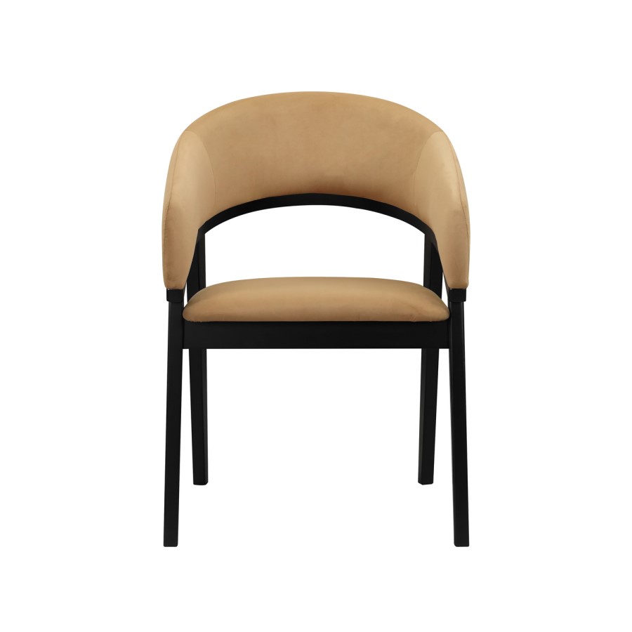 Set of 2 Black and Brown Velvet Curved Dining Chairs - Owen