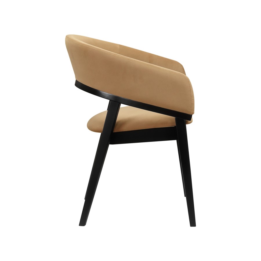 Set of 2 Black and Brown Velvet Curved Dining Chairs - Owen