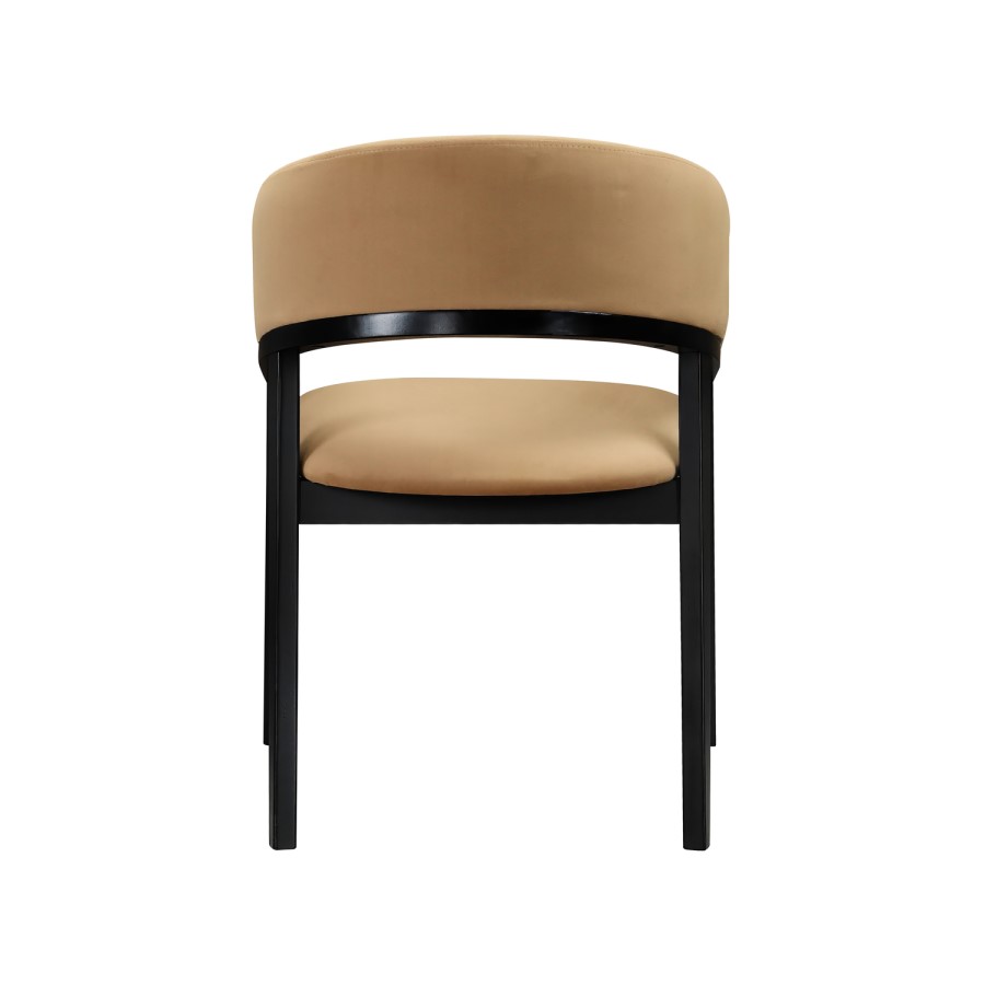 Set of 2 Black and Brown Velvet Curved Dining Chairs - Owen