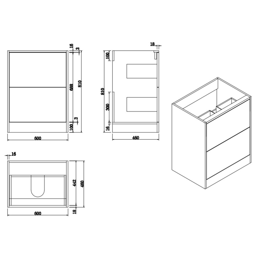 ONLY OPENED - 600mm Black Freestanding Vanity Unit with Basin - Palma