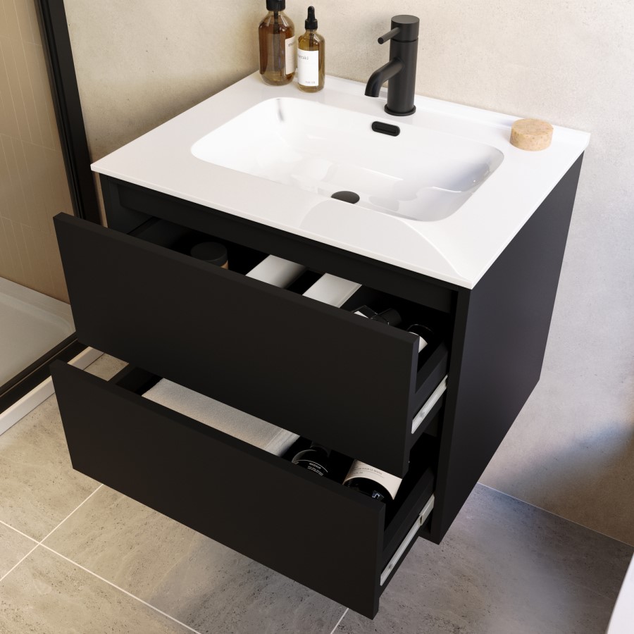 600mm Black Wall Hung Vanity Unit with Basin - Palma