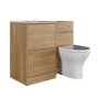 1000mm Oak Wood Effect Toilet and Sink Unit with Round Toilet and Brushed Brass Push Button - Palma