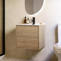 500mm Oak Wood Effect Wall Hung Vanity Unit with Basin - Palma