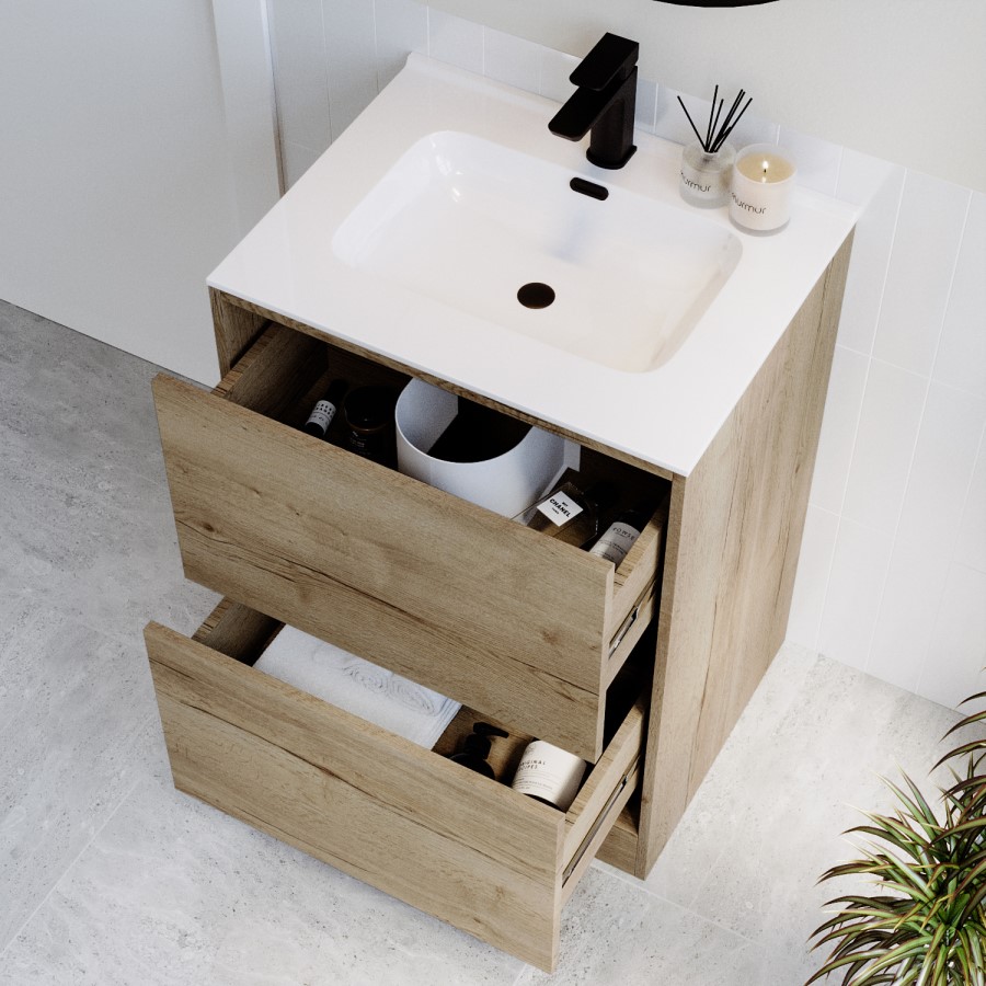 600mm Wood Effect Freestanding Vanity Unit with Basin - Palma