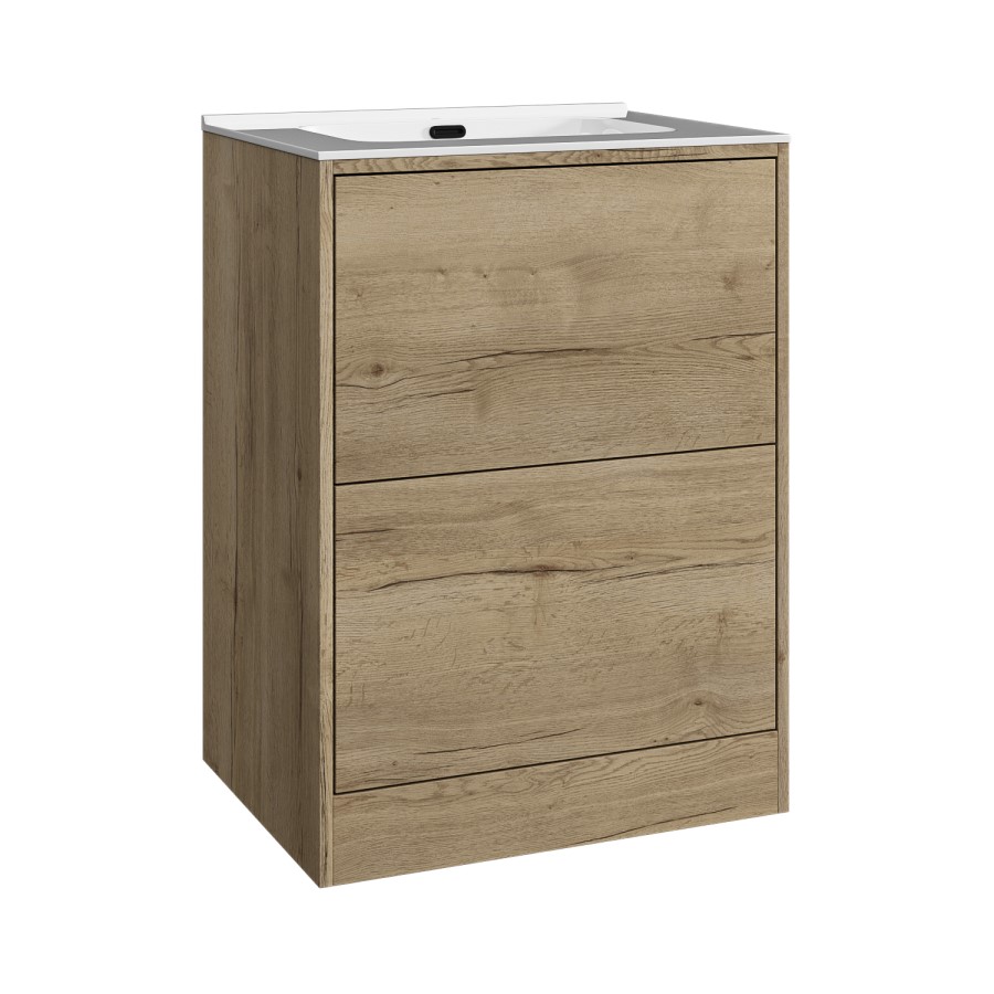 600mm Wood Effect Freestanding Vanity Unit with Basin - Palma