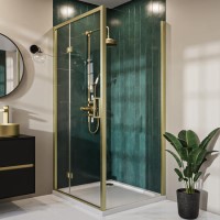 1000x900mm Brushed Brass 8mm Glass Rectangular Hinged Shower Enclosure - Pavo
